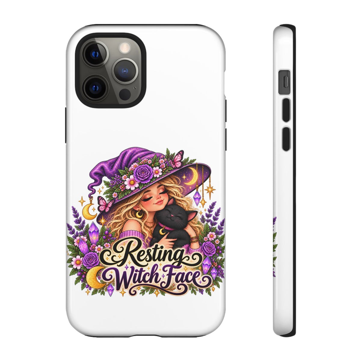 Resting Witch Face Phone Case — Cute Halloween Witch with Black Cat