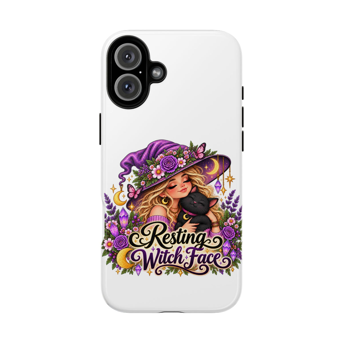 Resting Witch Face Phone Case — Cute Halloween Witch with Black Cat