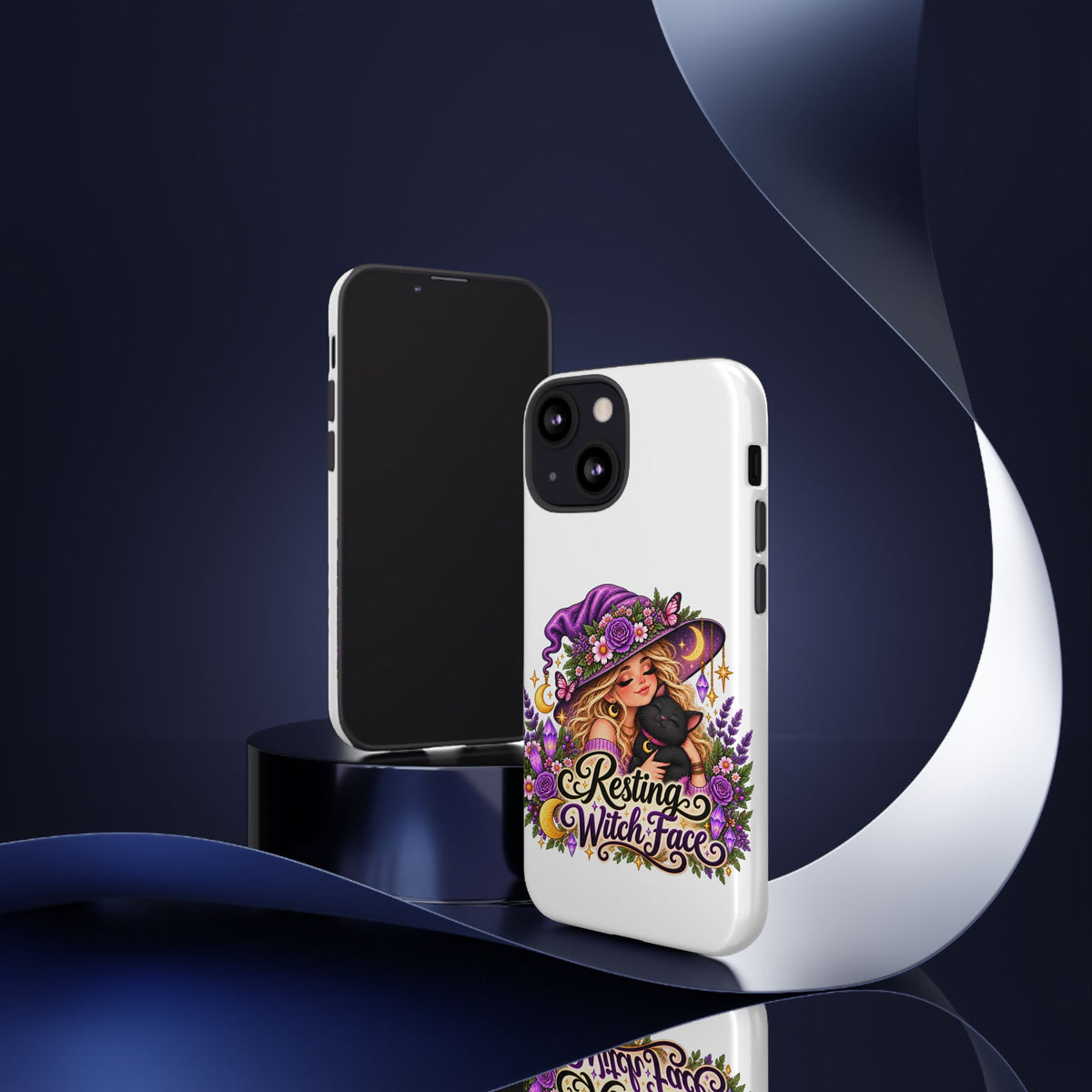 Resting Witch Face Phone Case — Cute Halloween Witch with Black Cat