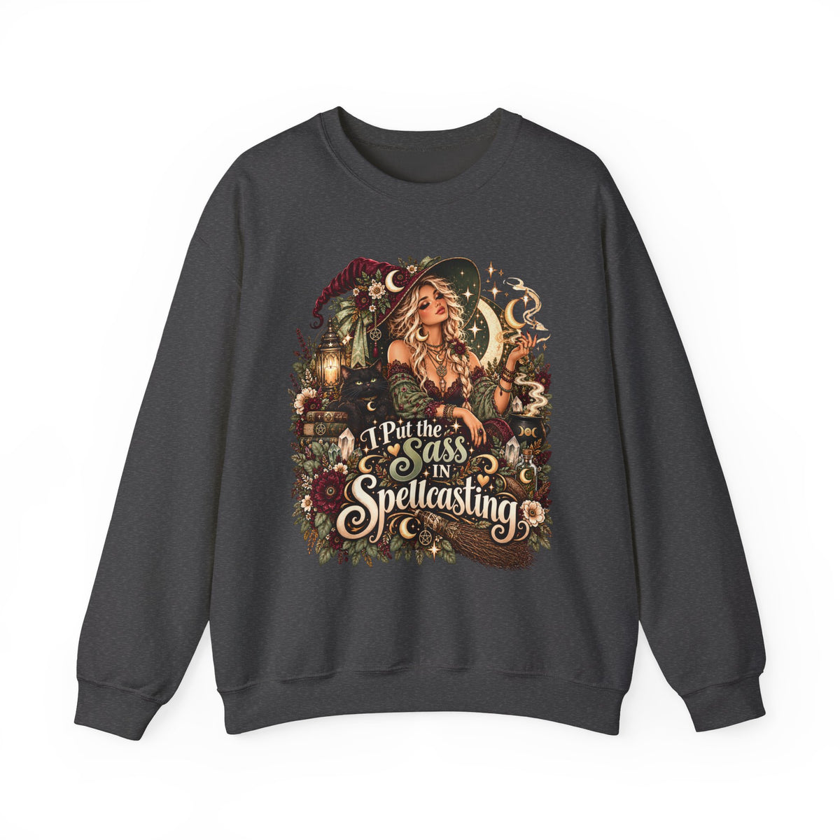 Witchy Crewneck Sweatshirt — “I Put the Sass in Spellcasting” Graphic