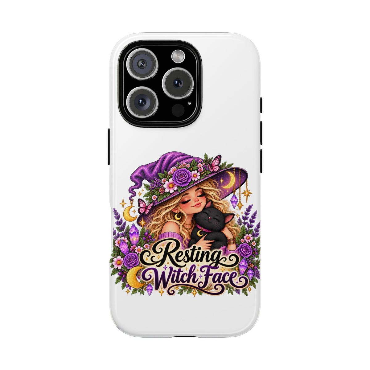 Resting Witch Face Phone Case — Cute Halloween Witch with Black Cat