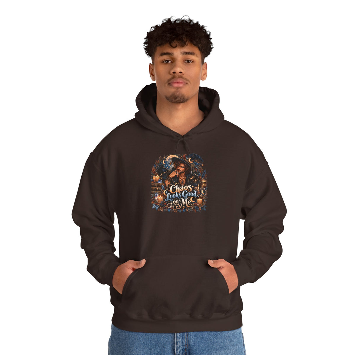 Chaos Looks Good On Me Hoodie | Halloween Witch Cat Pumpkin Design
