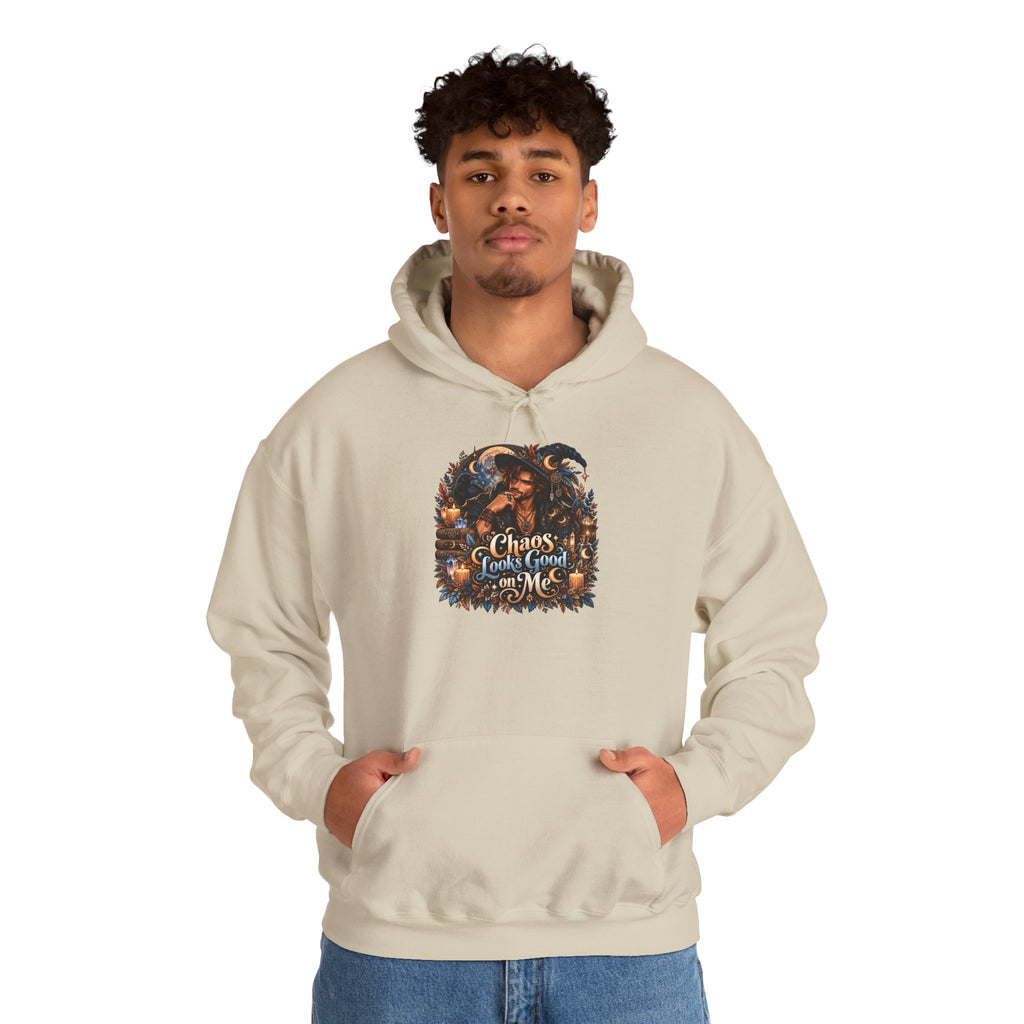 Chaos Looks Good On Me Hoodie | Halloween Witch Cat Pumpkin Design