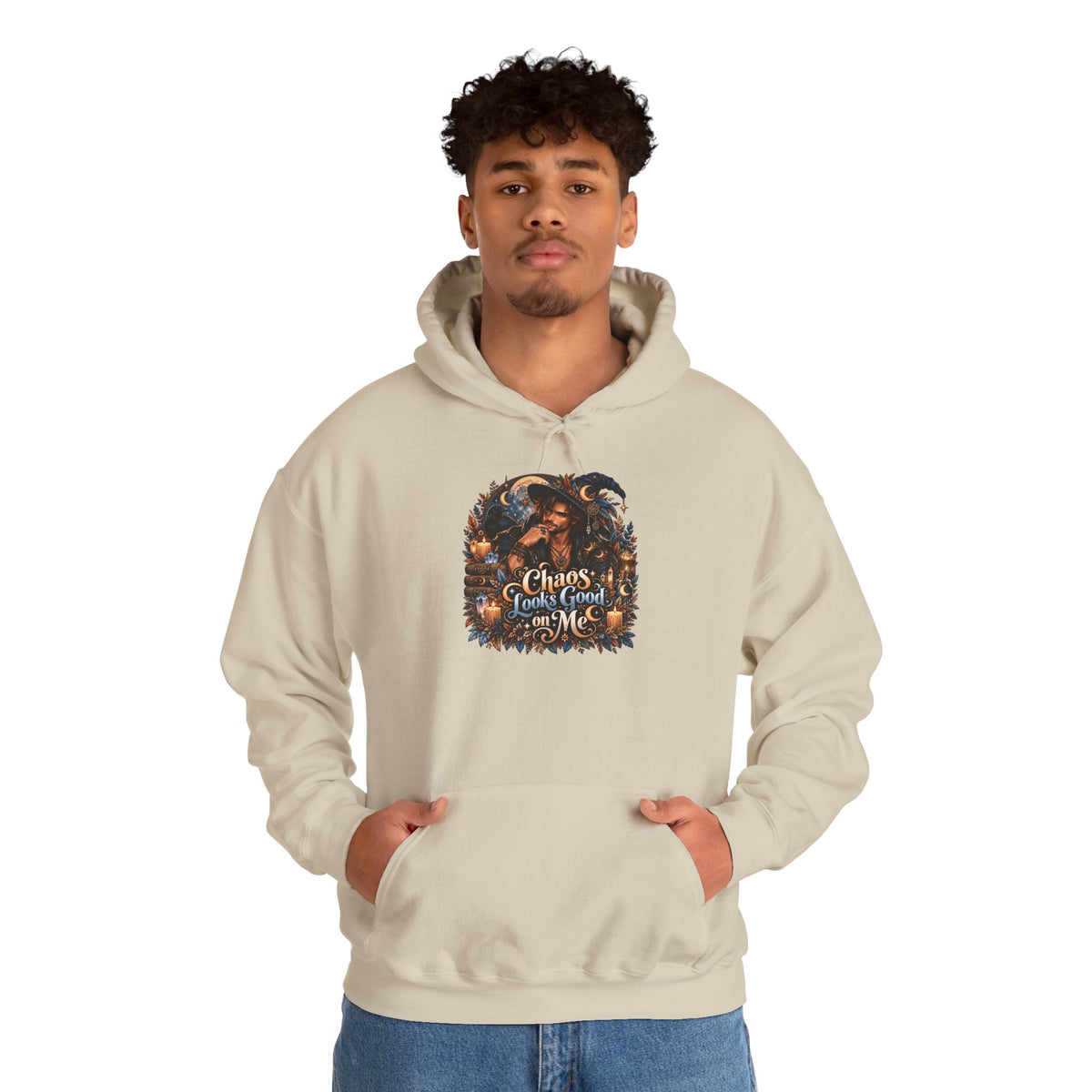 Chaos Looks Good On Me Hoodie | Halloween Witch Cat Pumpkin Design