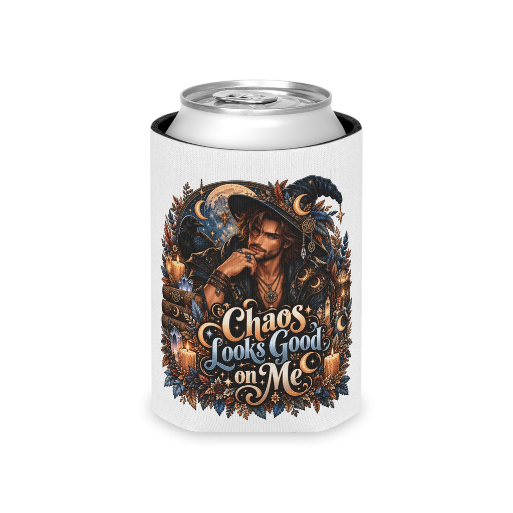 Witchy Vibes Can Cooler — "Chaos Looks Good on Me" Magical Gothic Drink Koozie