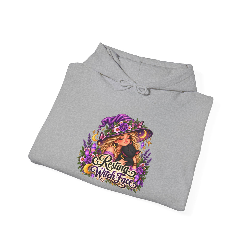 Witchy Autumn Hoodie – "Resting Witch Face" Floral Spell Graphic