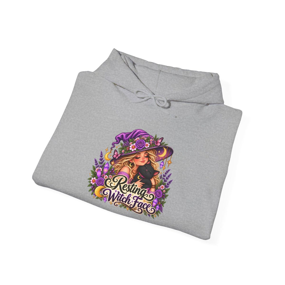 Witchy Autumn Hoodie – "Resting Witch Face" Floral Spell Graphic