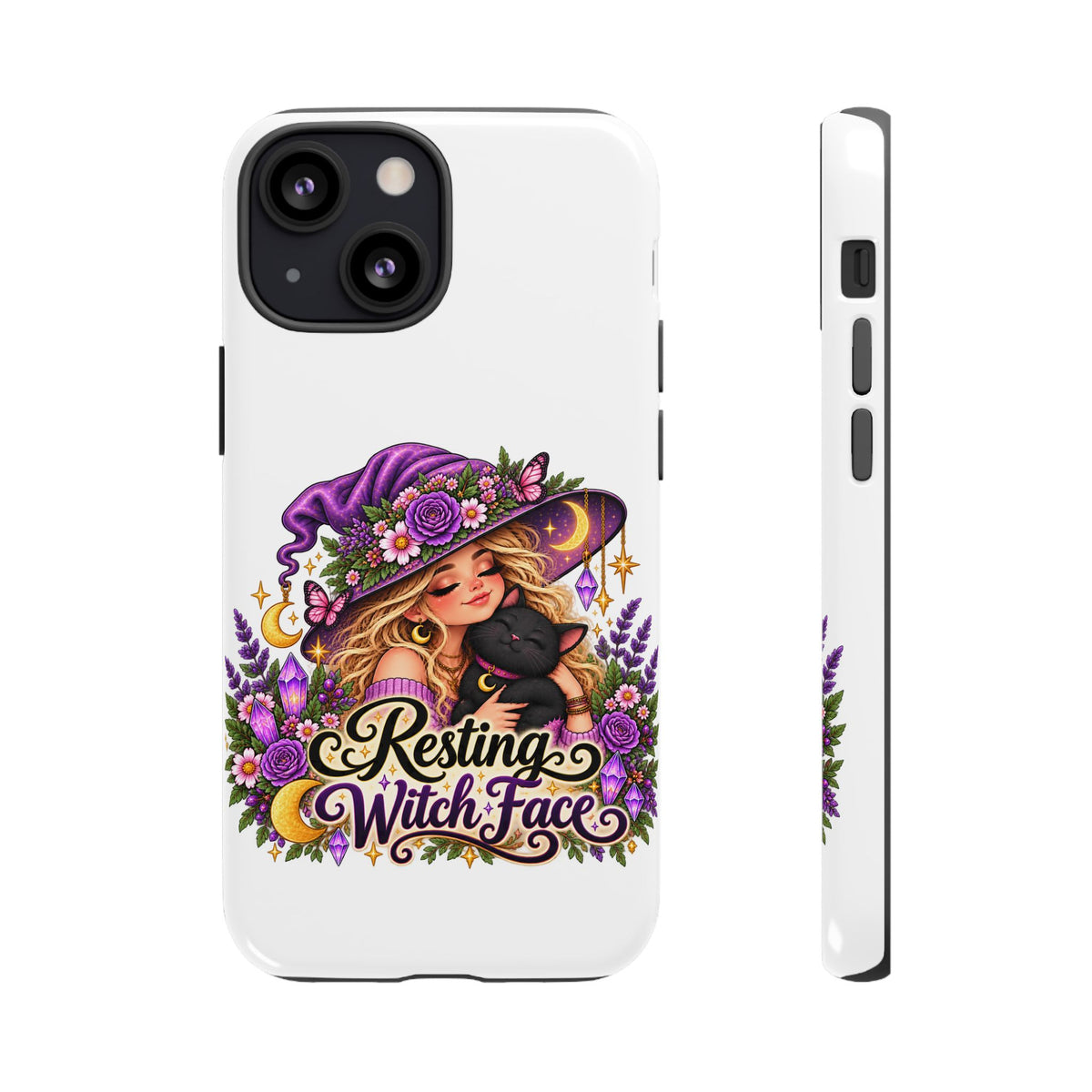 Resting Witch Face Phone Case — Cute Halloween Witch with Black Cat