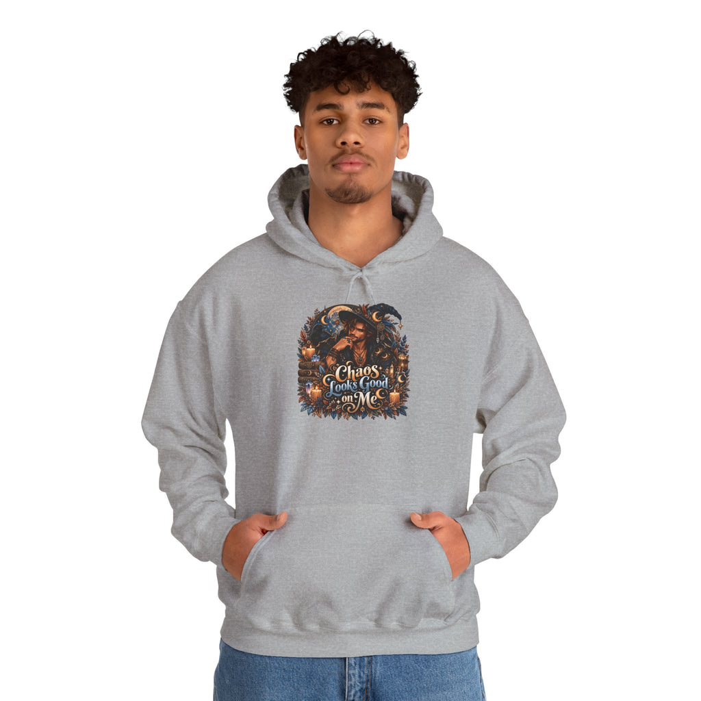 Chaos Looks Good On Me Hoodie | Halloween Witch Cat Pumpkin Design