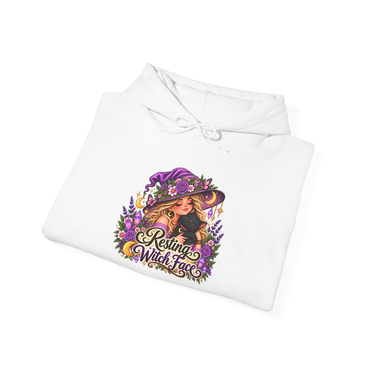 Witchy Autumn Hoodie – "Resting Witch Face" Floral Spell Graphic