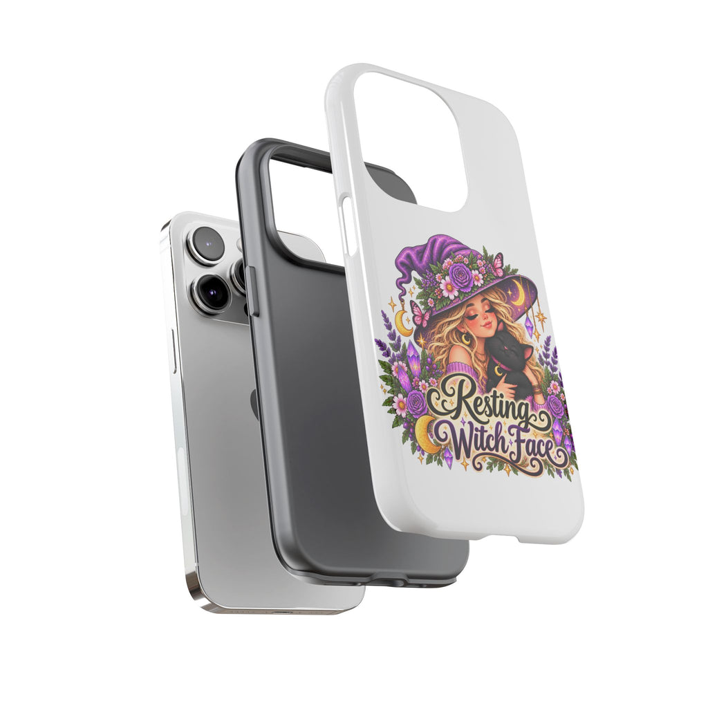 Resting Witch Face Phone Case — Cute Halloween Witch with Black Cat