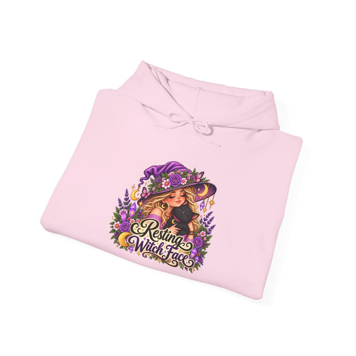 Witchy Autumn Hoodie – "Resting Witch Face" Floral Spell Graphic