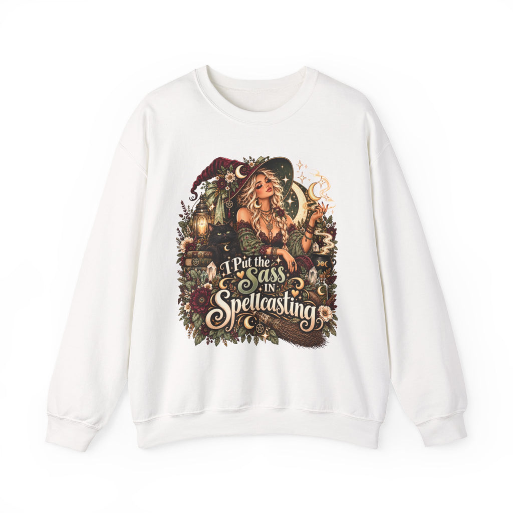 Witchy Crewneck Sweatshirt — “I Put the Sass in Spellcasting” Graphic