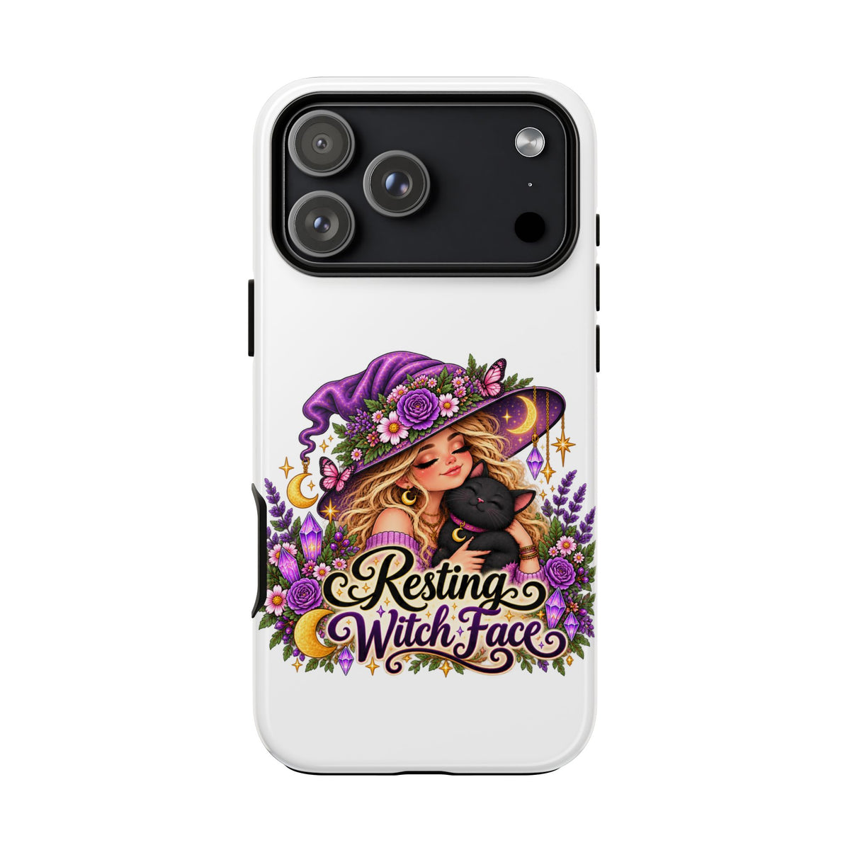 Resting Witch Face Phone Case — Cute Halloween Witch with Black Cat