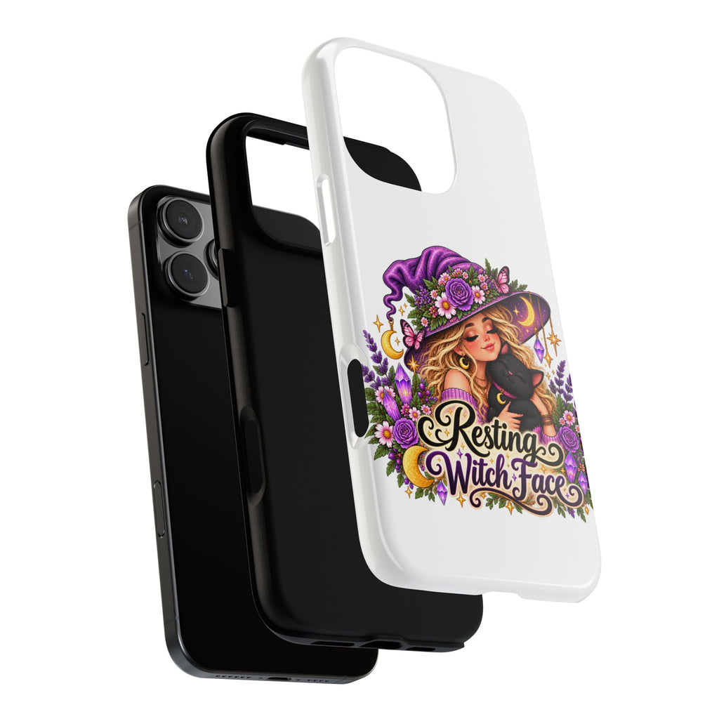 Resting Witch Face Phone Case — Cute Halloween Witch with Black Cat