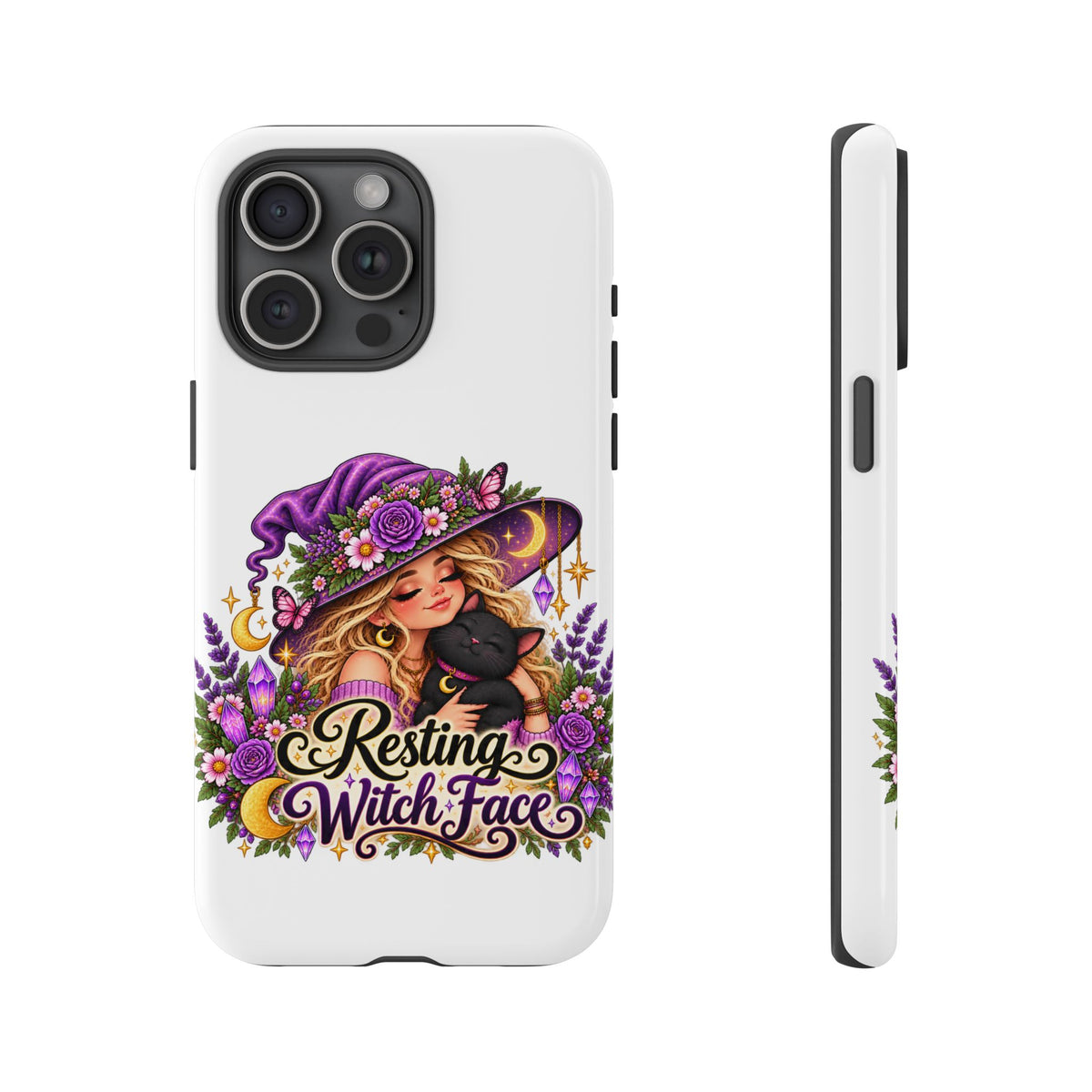 Resting Witch Face Phone Case — Cute Halloween Witch with Black Cat