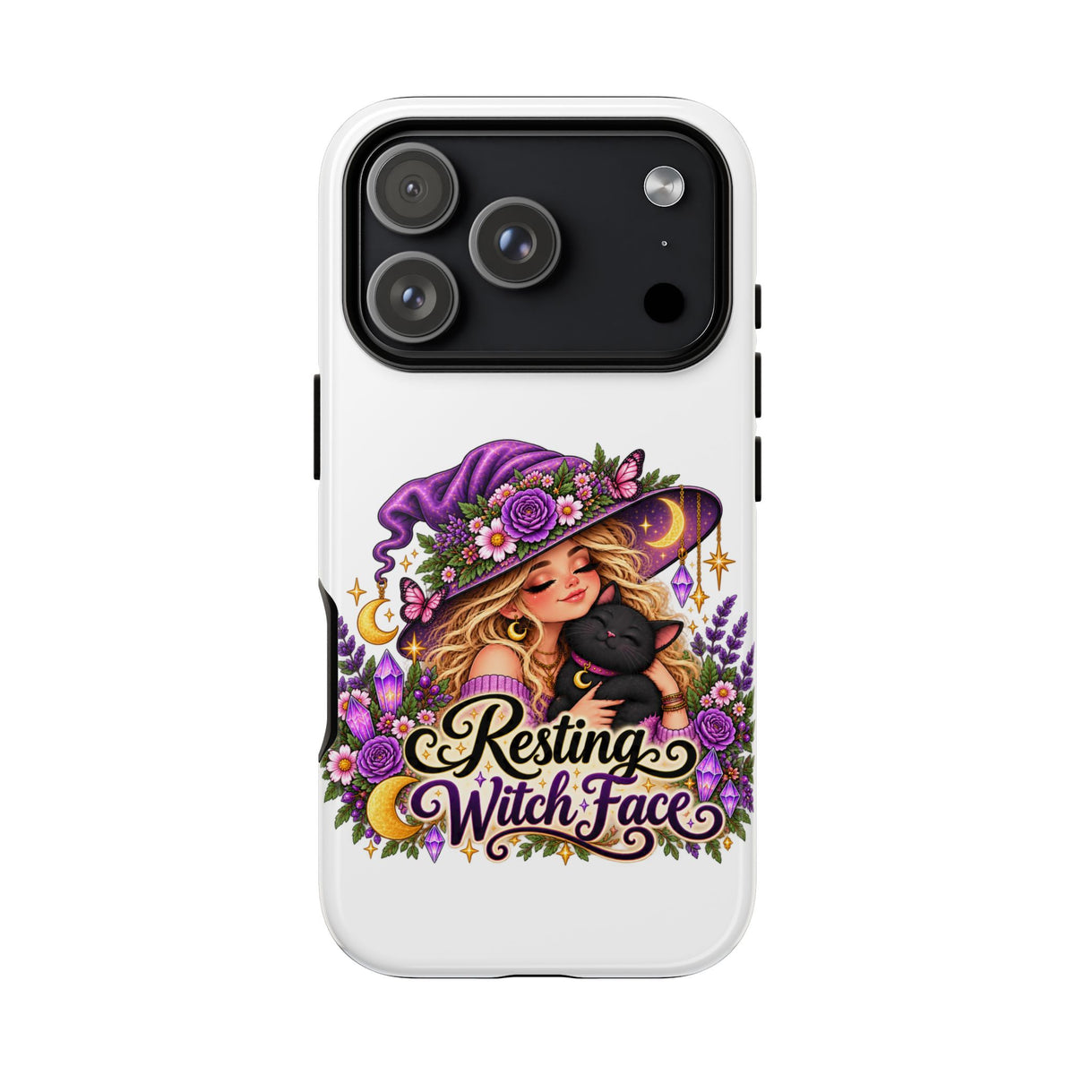 Resting Witch Face Phone Case — Cute Halloween Witch with Black Cat