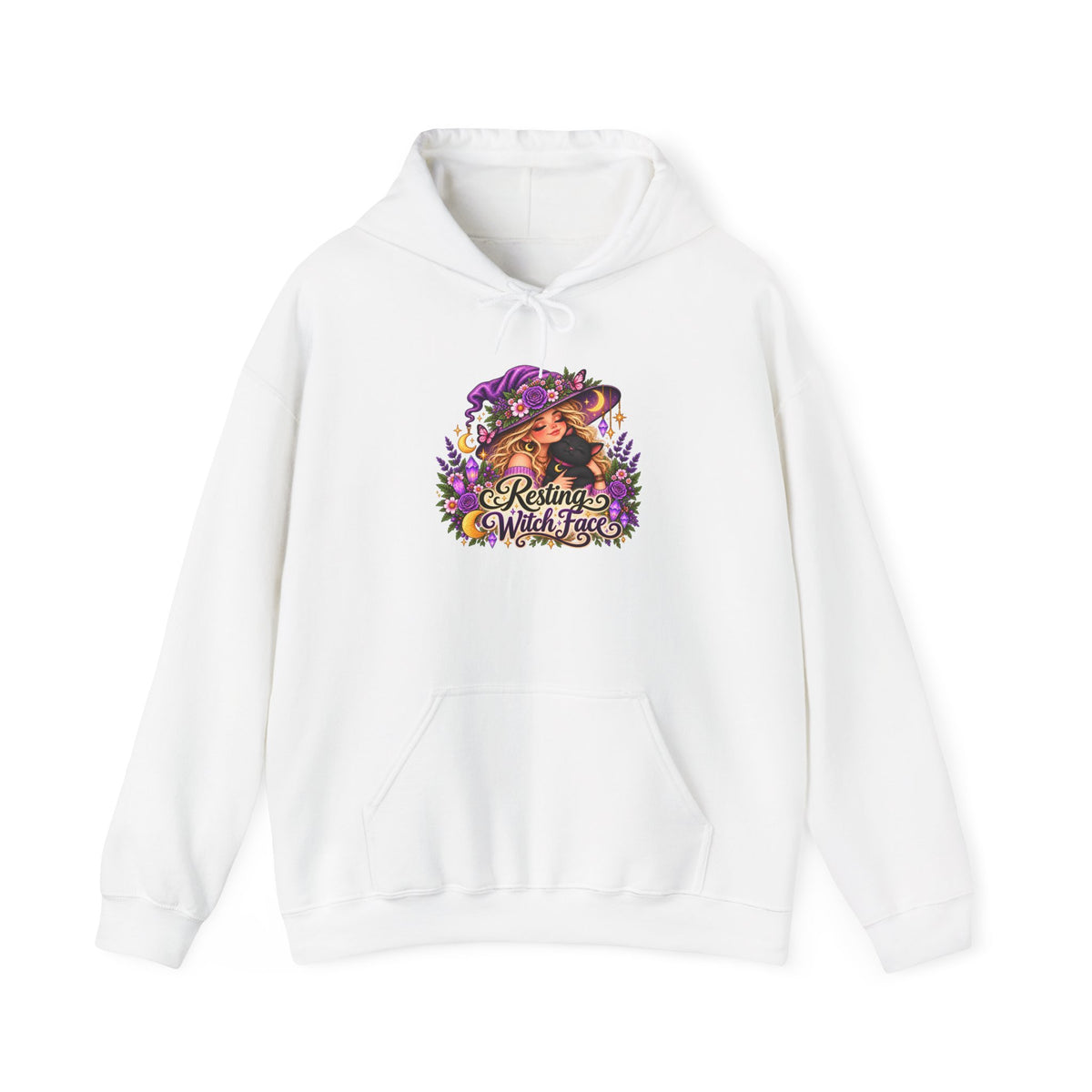 Witchy Autumn Hoodie – "Resting Witch Face" Floral Spell Graphic