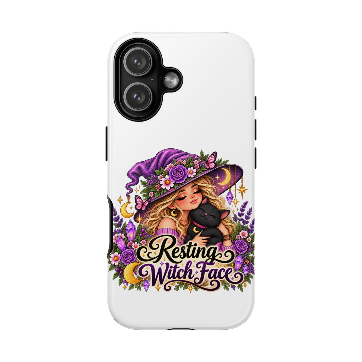 Resting Witch Face Phone Case — Cute Halloween Witch with Black Cat