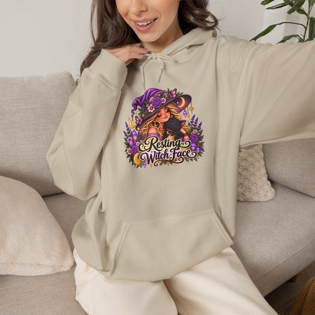 Witchy Autumn Hoodie – "Resting Witch Face" Floral Spell Graphic