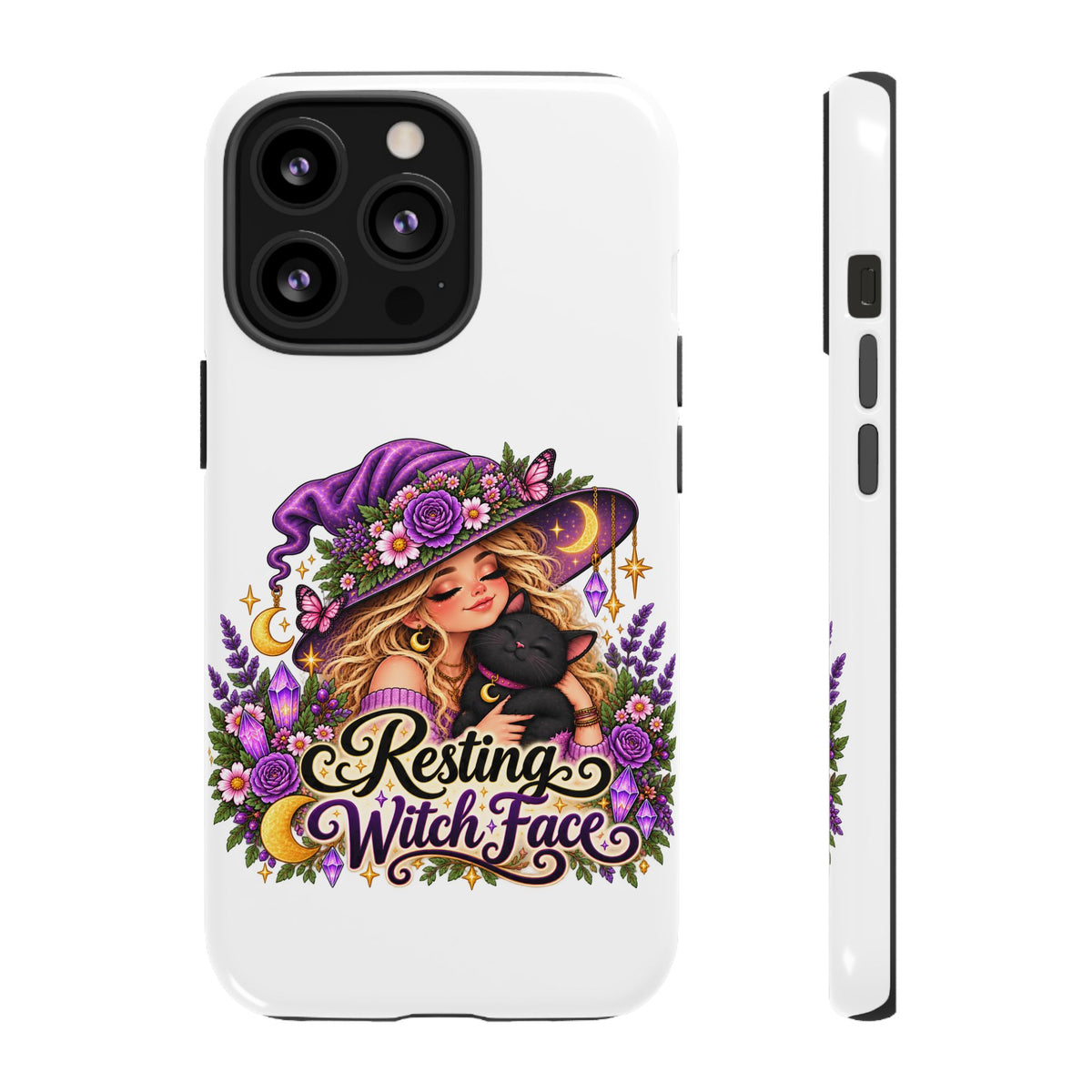 Resting Witch Face Phone Case — Cute Halloween Witch with Black Cat