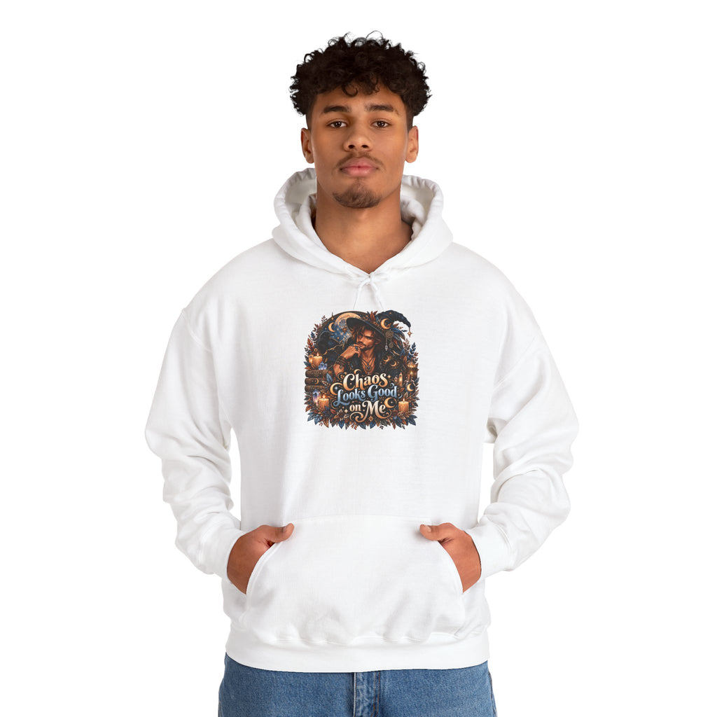 Chaos Looks Good On Me Hoodie | Halloween Witch Cat Pumpkin Design