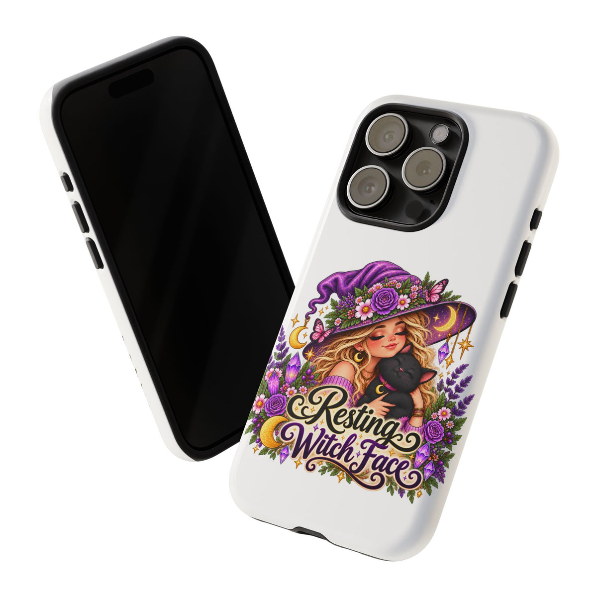 Resting Witch Face Phone Case — Cute Halloween Witch with Black Cat