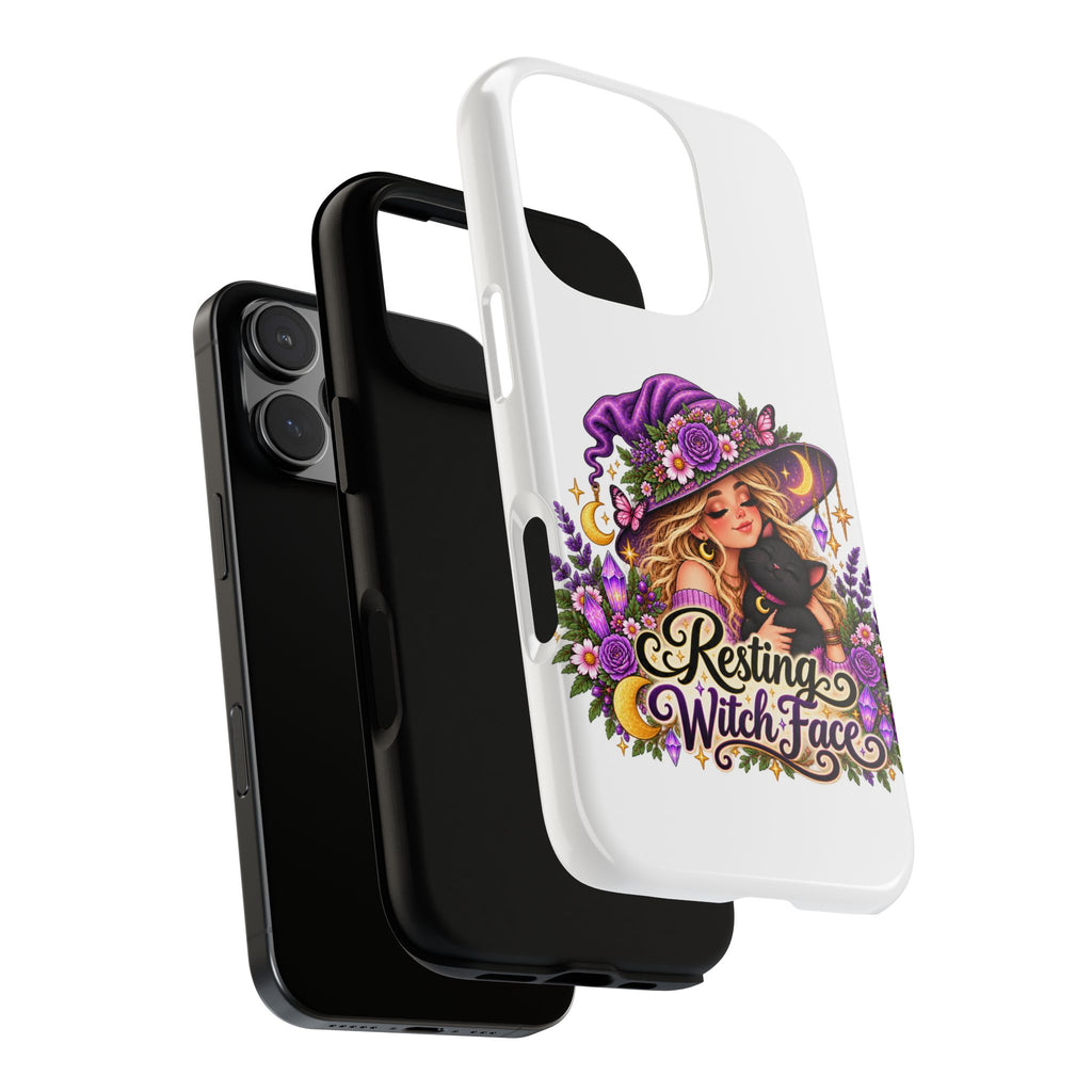 Resting Witch Face Phone Case — Cute Halloween Witch with Black Cat