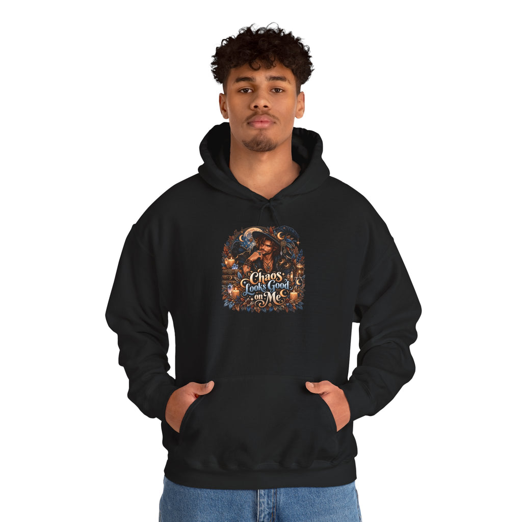 Chaos Looks Good On Me Hoodie | Halloween Witch Cat Pumpkin Design