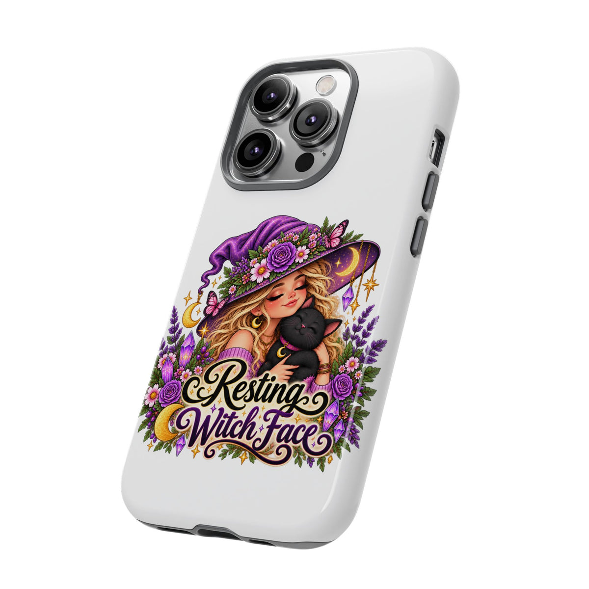 Resting Witch Face Phone Case — Cute Halloween Witch with Black Cat
