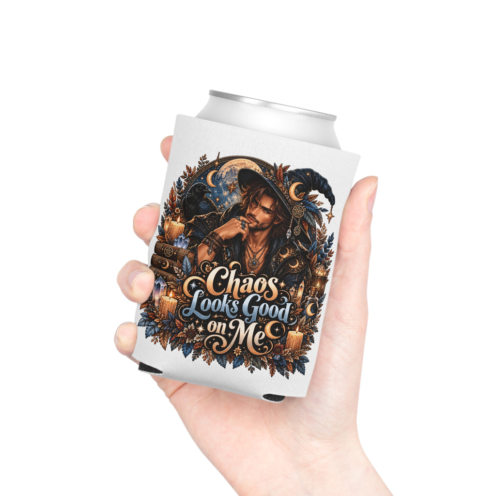 Witchy Vibes Can Cooler — "Chaos Looks Good on Me" Magical Gothic Drink Koozie