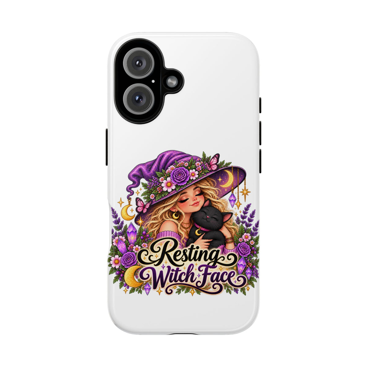 Resting Witch Face Phone Case — Cute Halloween Witch with Black Cat