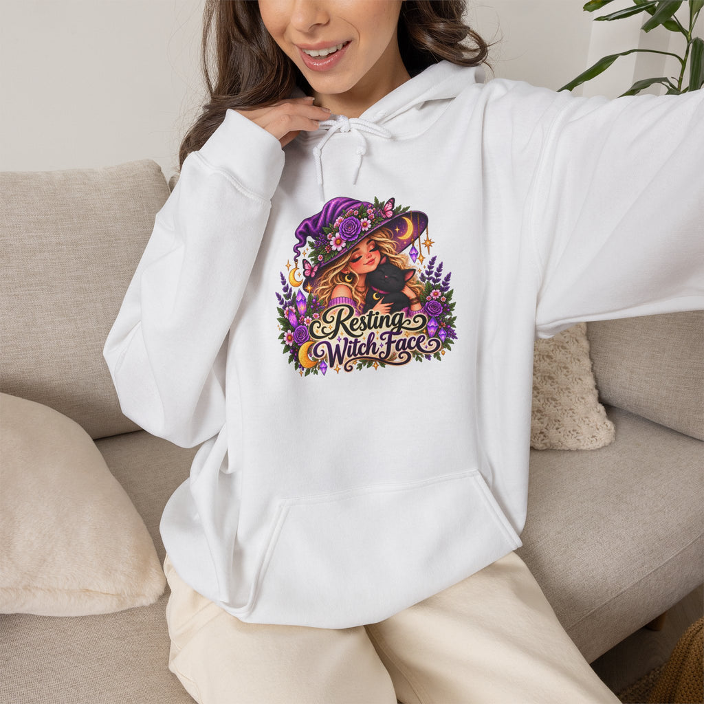 Witchy Autumn Hoodie – "Resting Witch Face" Floral Spell Graphic