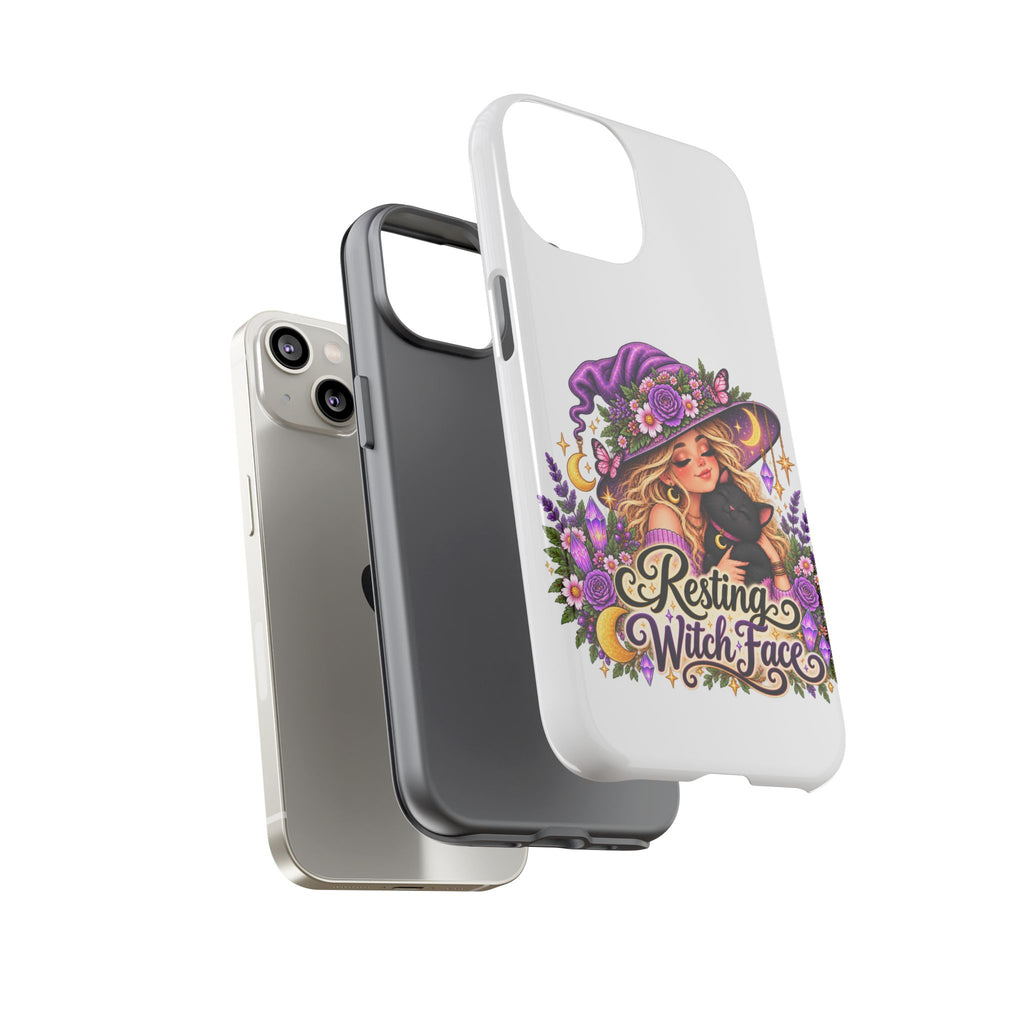 Resting Witch Face Phone Case — Cute Halloween Witch with Black Cat
