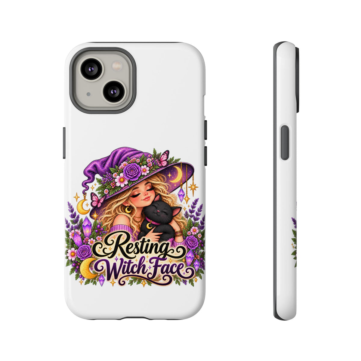 Resting Witch Face Phone Case — Cute Halloween Witch with Black Cat
