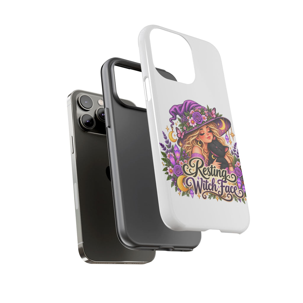 Resting Witch Face Phone Case — Cute Halloween Witch with Black Cat