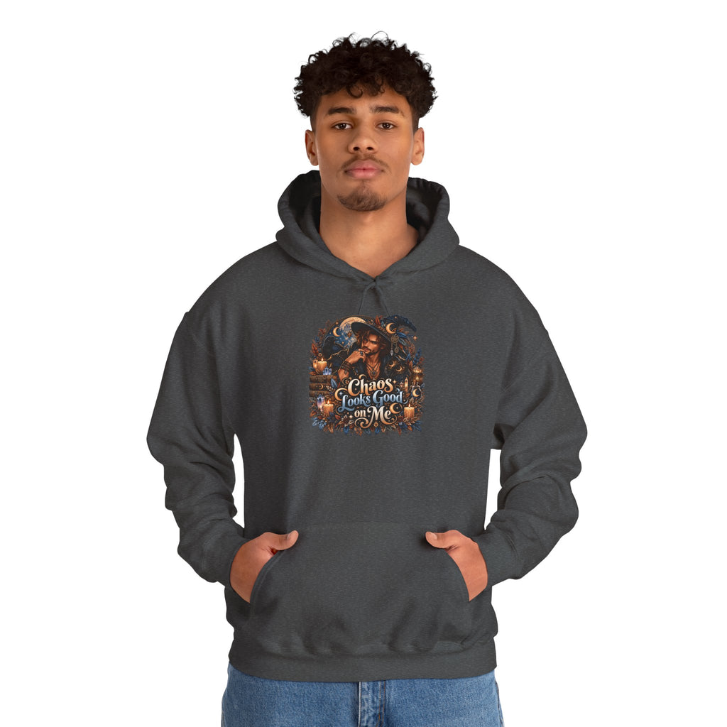 Chaos Looks Good On Me Hoodie | Halloween Witch Cat Pumpkin Design