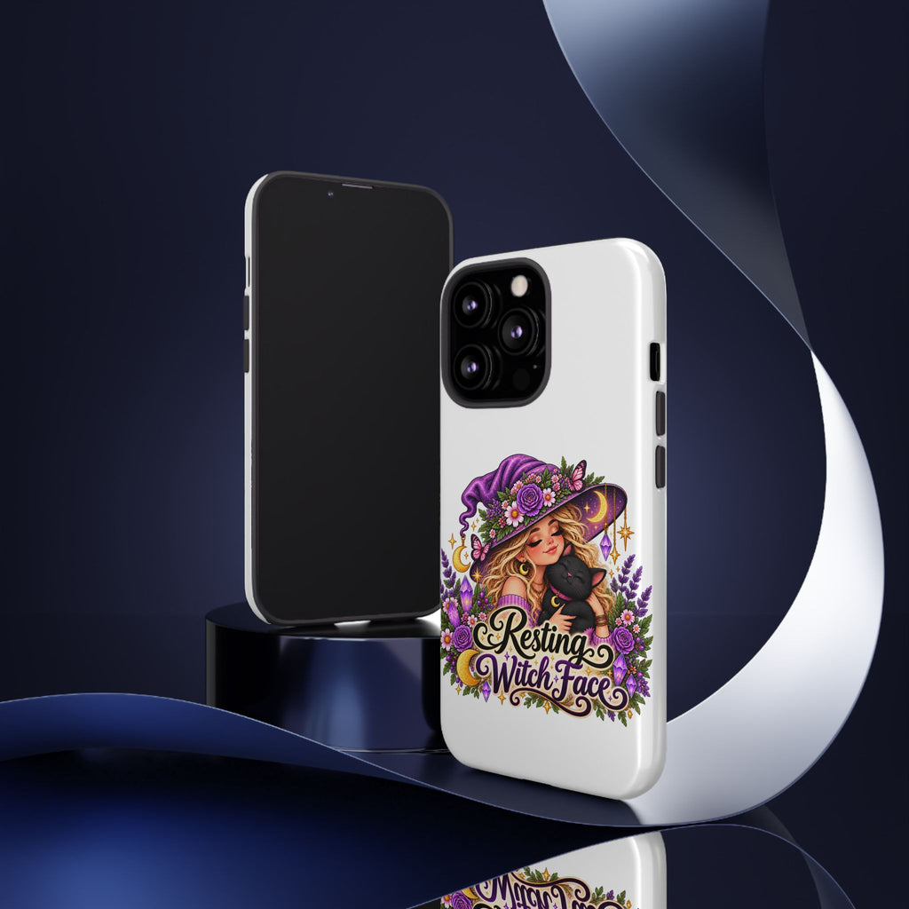 Resting Witch Face Phone Case — Cute Halloween Witch with Black Cat