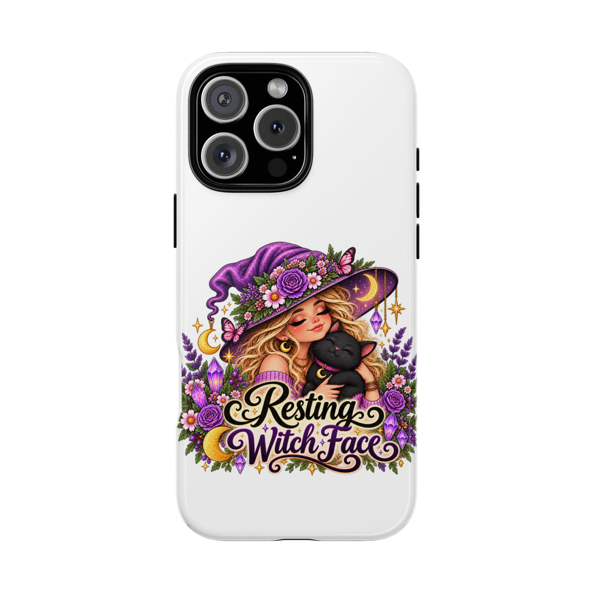Resting Witch Face Phone Case — Cute Halloween Witch with Black Cat