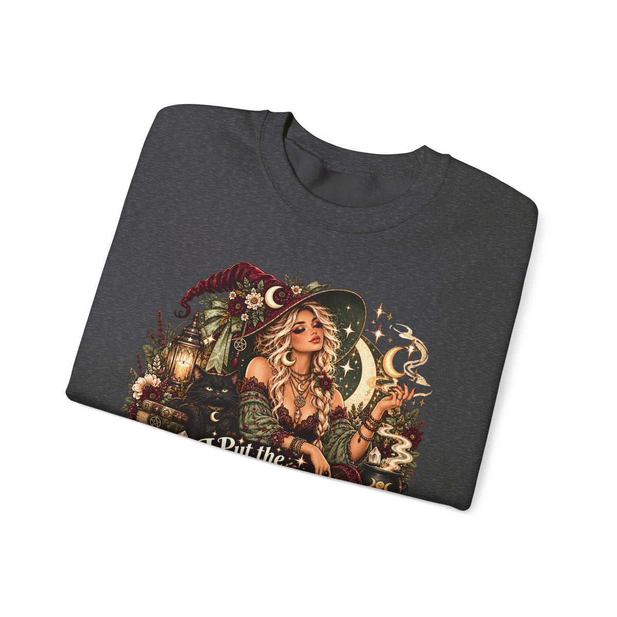 Witchy Crewneck Sweatshirt — “I Put the Sass in Spellcasting” Graphic