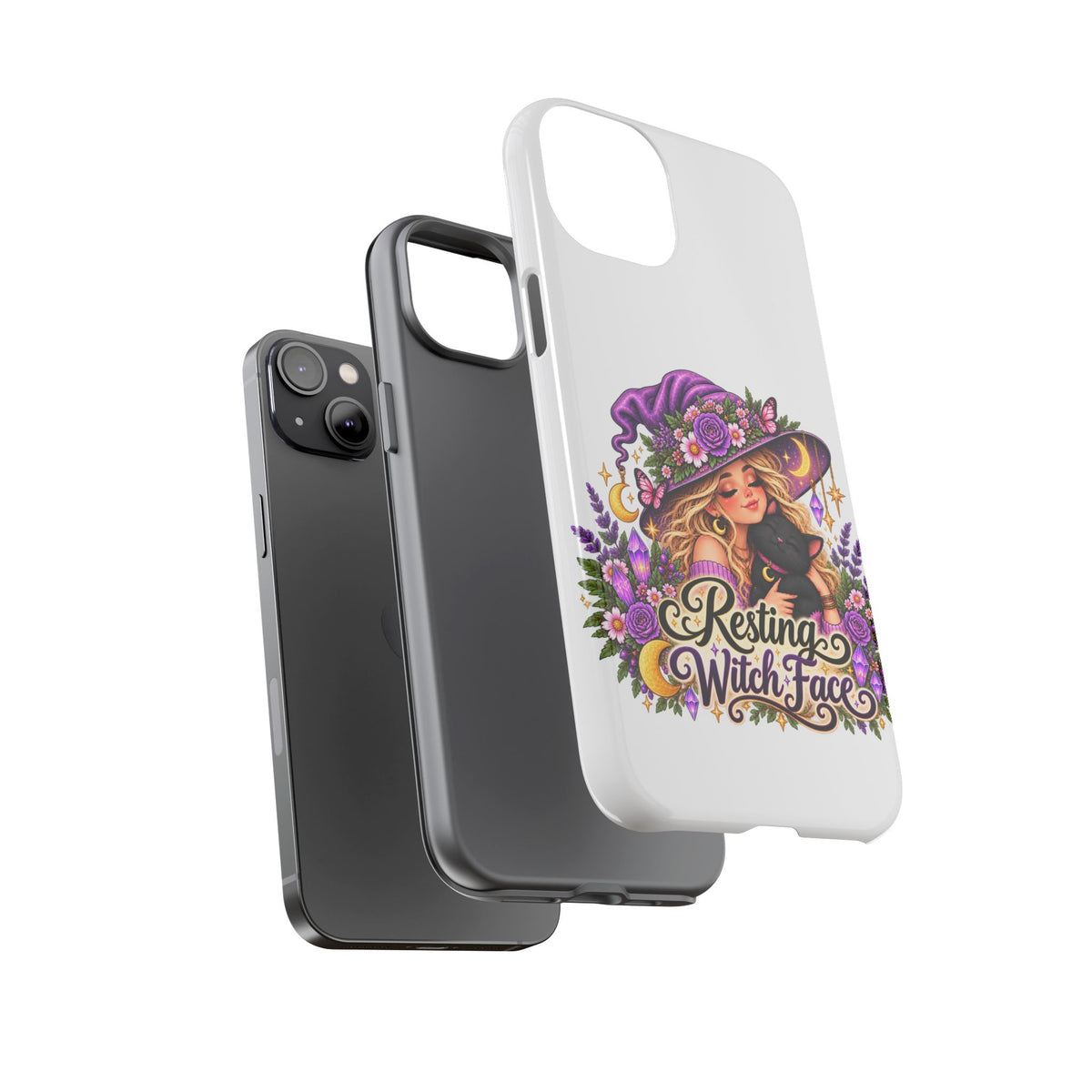 Resting Witch Face Phone Case — Cute Halloween Witch with Black Cat